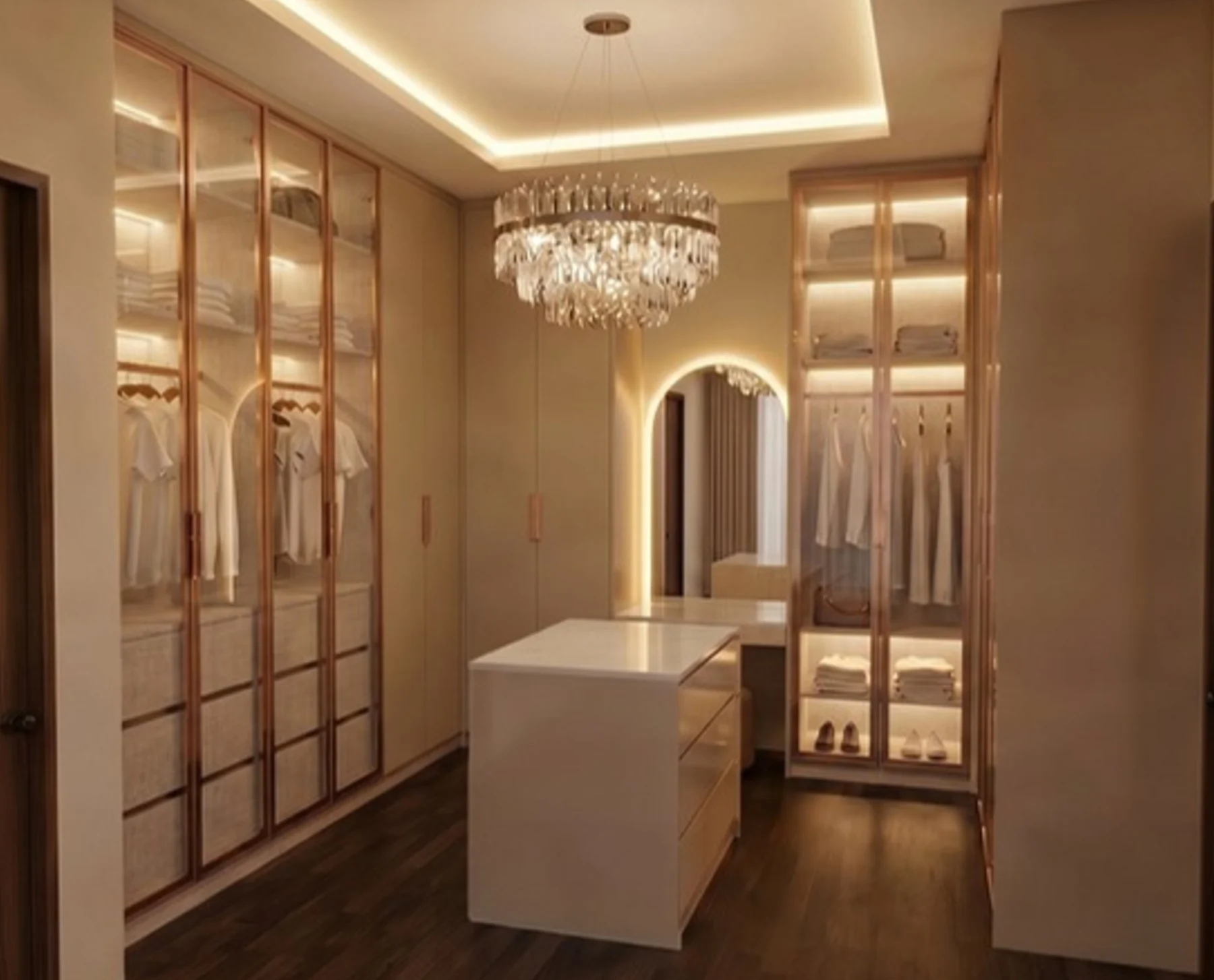 Master bedroom wardrobe: rose-toned direction
