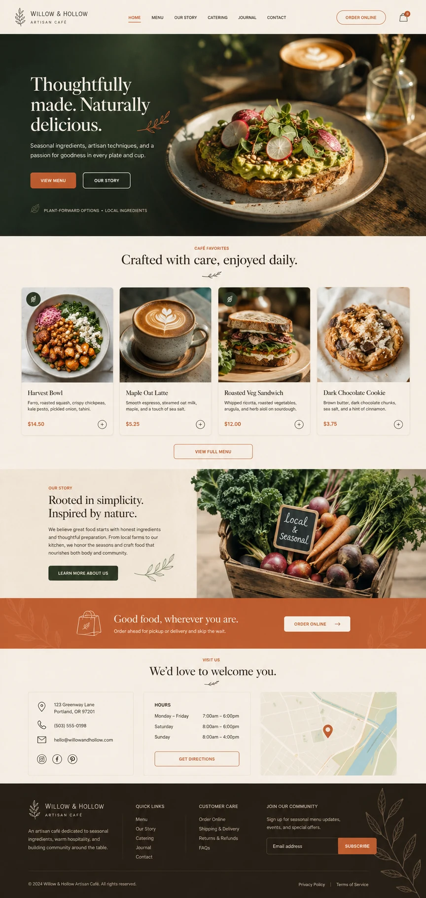 Artisan food brand website homepage concept