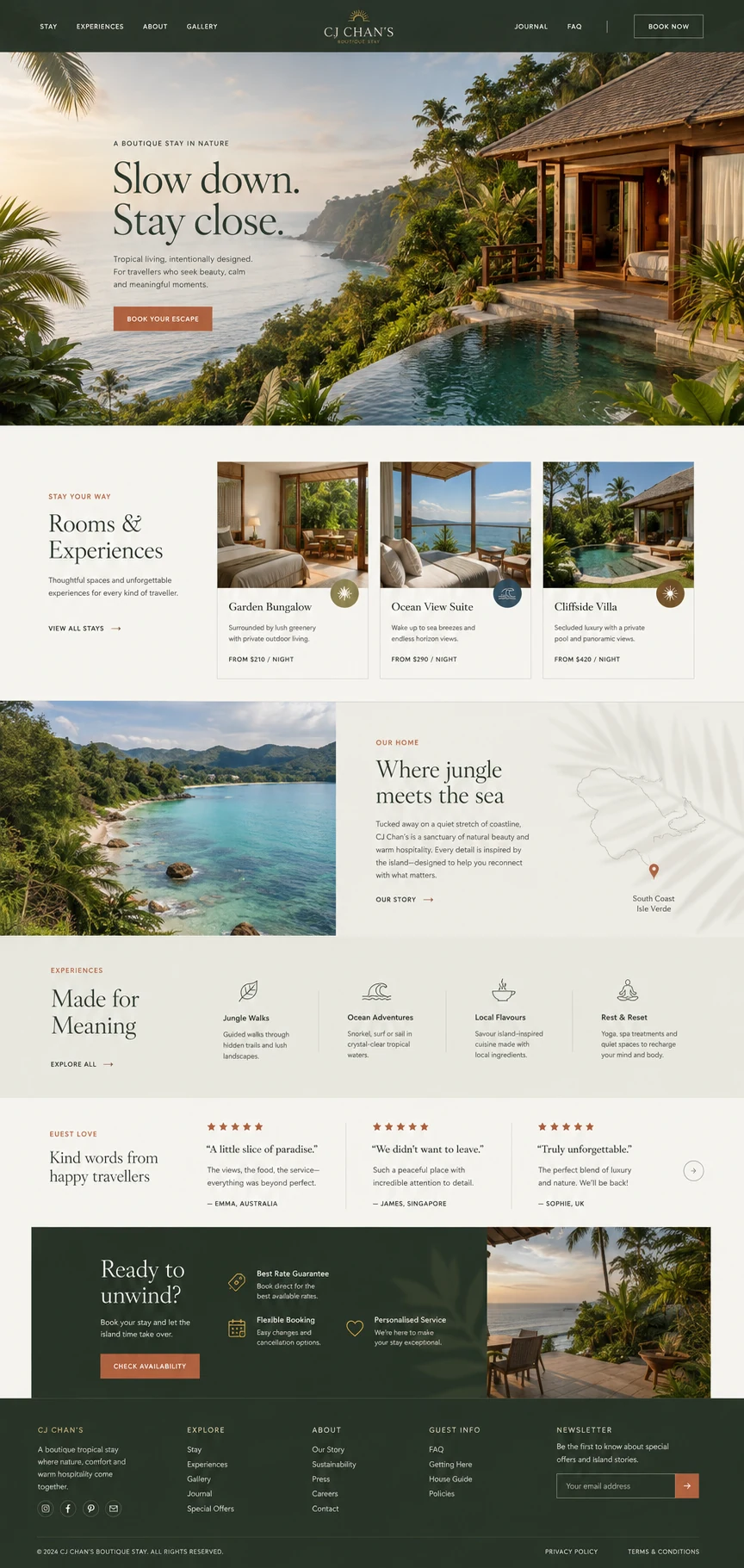 Boutique stay website homepage concept