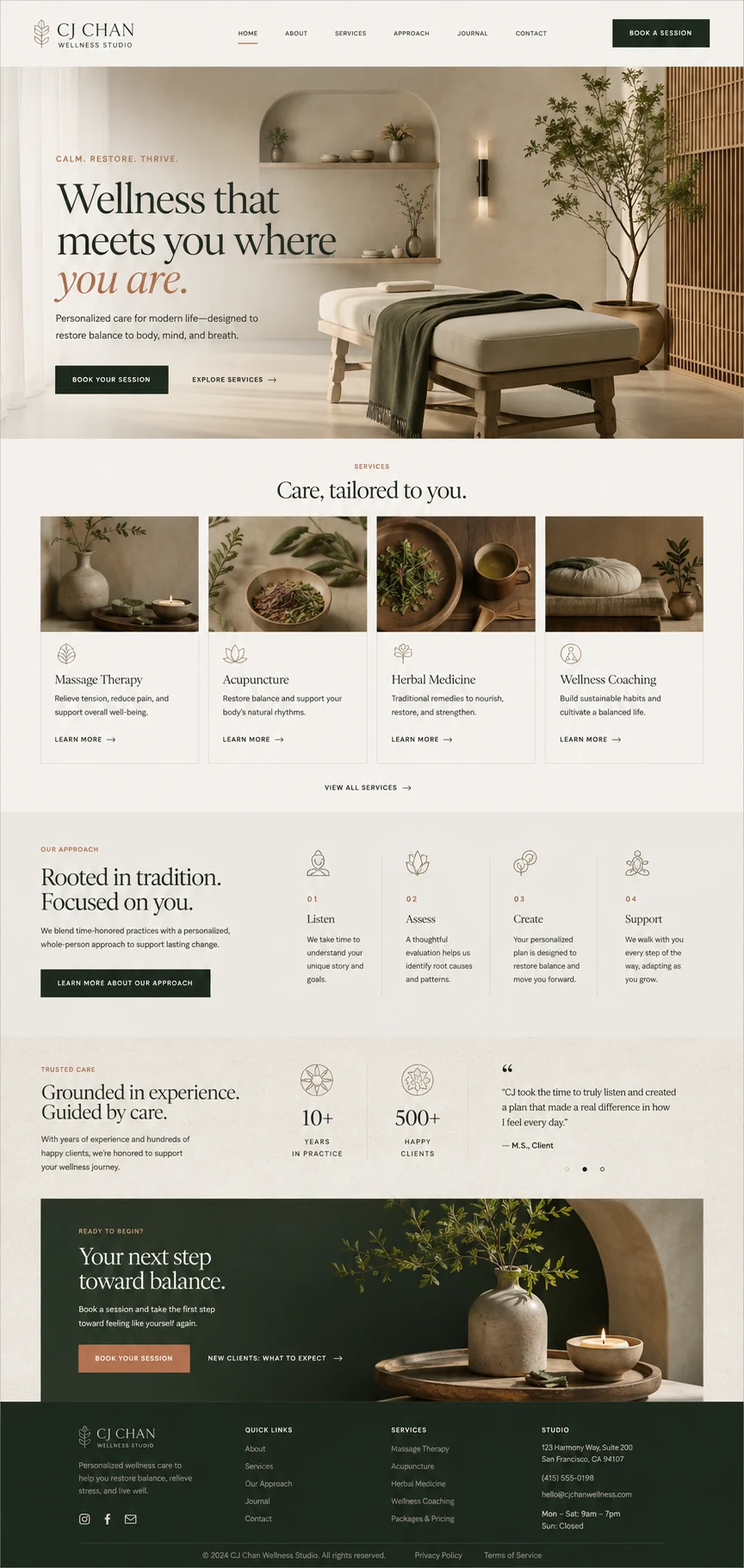 Wellness studio website homepage concept